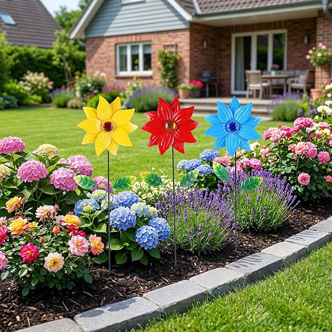 TZSSP Metal Flower Decorative,Floral Garden Stakes Yard Art,3 Pack Flower Garden Stakes Decor for Lawn & Yard Ornament
