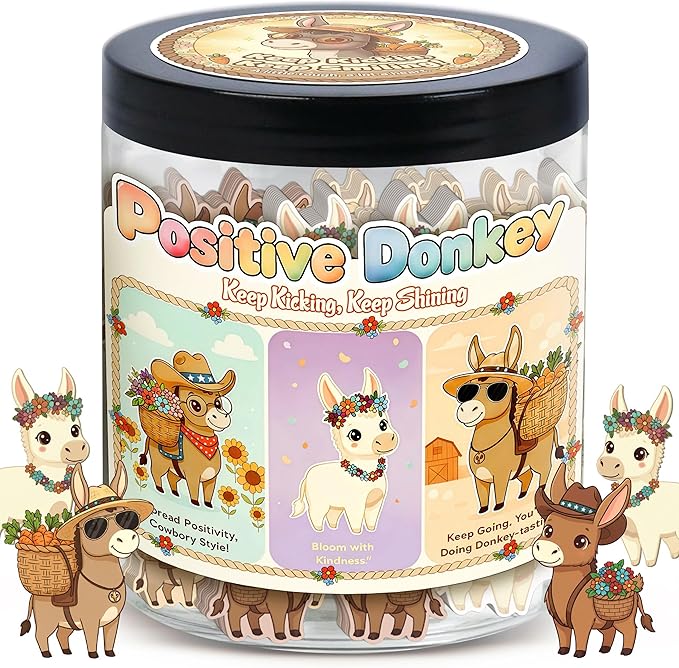 Positive Donkey Christmas Jar, Funny Emotional Support Gift for Men and Women, Christmas Gifts for Coworkers Teachers and Bosses, Holiday Motivation Home Office Decor