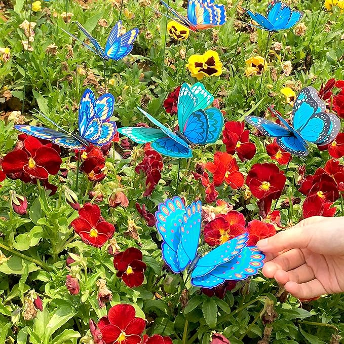 40 Pcs Butterfly Stakes, Decorative Garden Stakes, 3D Colorful Double Wings with Bendable Stick, Artificial Butterflies for Flower Bouquet Crafts, Plant Stake for Patio Yard Pot, Party Decor