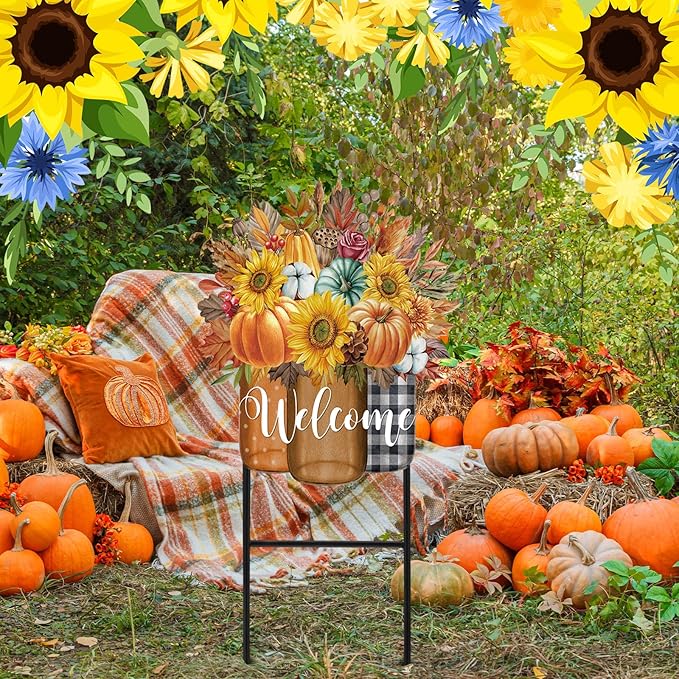 Amyhill 1 Pcs Outdoor Decor Garden Stakes 25 Inch Welcome Yard Signs Decorations Outdoor Decorative Garden Stakes Decorations Patio Lawn Walkway (Fall)