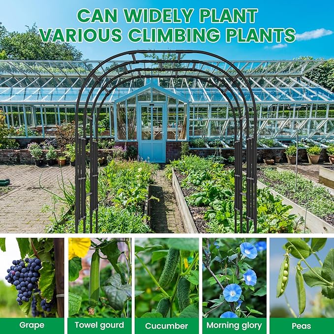 SUNYRISY 118" x 80" x 87" Extra Large Garden Arch Trellis for Climbing Plants Outdoor, Tall Archway Garden Gazebo Heavy Duty Metal Plant Support Outdoor for Grape Vine Cucumber Flower