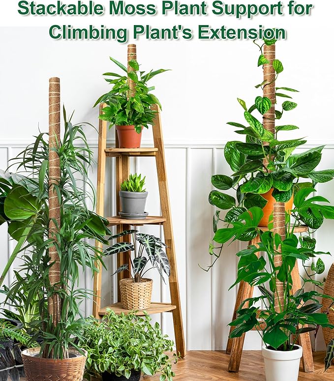 EAONE 96'' Moss Pole for Plants Indoor, 6 Pack 16” Monstera Plant Support Moss Stick for Climbing Plants, Stackable Coir Totem Pole Monstera Stakes with 12 Plant Labels & 100 Ties for Potted Plants