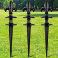 Tandefio 3 Pcs Fleur De Lis Garden Hose Guide Stakes, Heavy Duty Decorative Antique Black Cast Iron Metal Hose Guides, Plant Protector for Lawn Yard Flower Bed