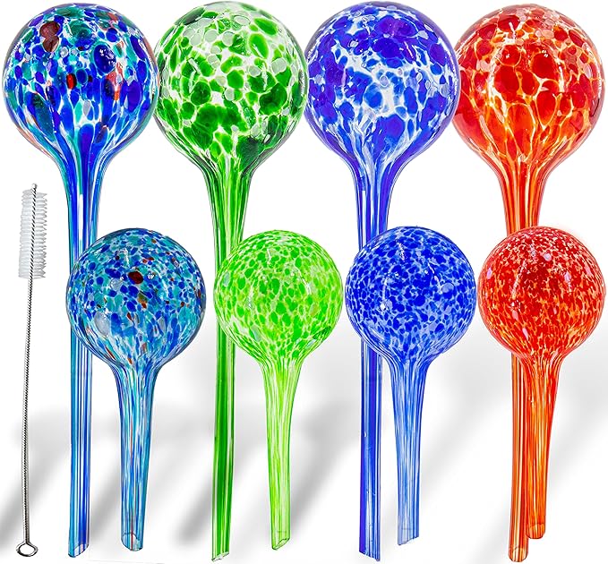 5 STAR SUPER DEALS Aqua Plant Watering Globes - Automatic Watering Ball Bulbs - Self Watering Plant Glass Bulbs System (8, 4 Small & 4 Large)