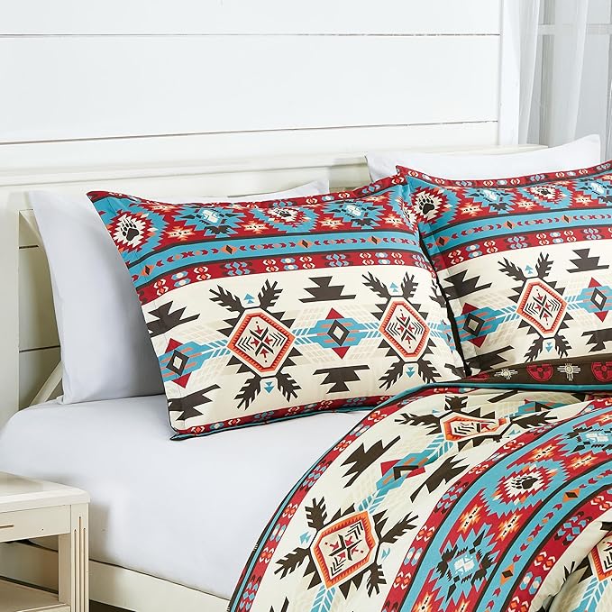 Chezmoi Collection Tona 2-Piece Southwestern Geometric Motif Comforter Set - Multicolor Red Brown Blue Cream Printed Washed Microfiber Bedding, Twin