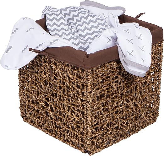 Trademark Innovations 10.6" Foldable Seagrass Storage Basket with Liner and Iron Wire Frame