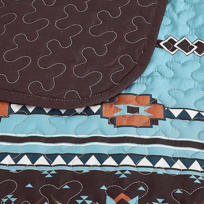 Chezmoi Collection Boone 2-Piece Southwestern Cowboys Rodeo Quilt Set Twin - Multicolor Blue Brown Beige Clay Printed Microfiber Lightweight Bedspread Set for All Season