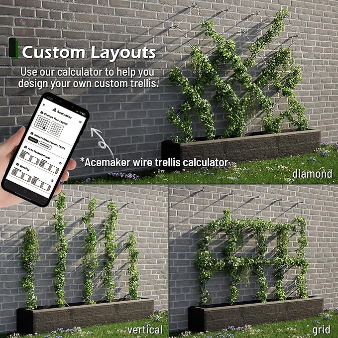30-Set Black 1/8" Wire Trellis for Climbing Plants Outdoor with 150ft Vinyl Coated Cable, T316 Stainless Steel Wall Wire Trellis Kit