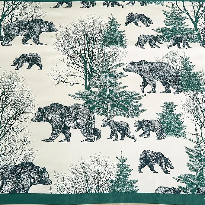 Chezmoi Collection Alpine 7-Piece Northwest Cabin Lodge Bed in a Bag Queen Comforter Set - Blue Green Ivory Tan Grizzly Bear Pine Tree Wilderness Printed Microfiber Bedding Set