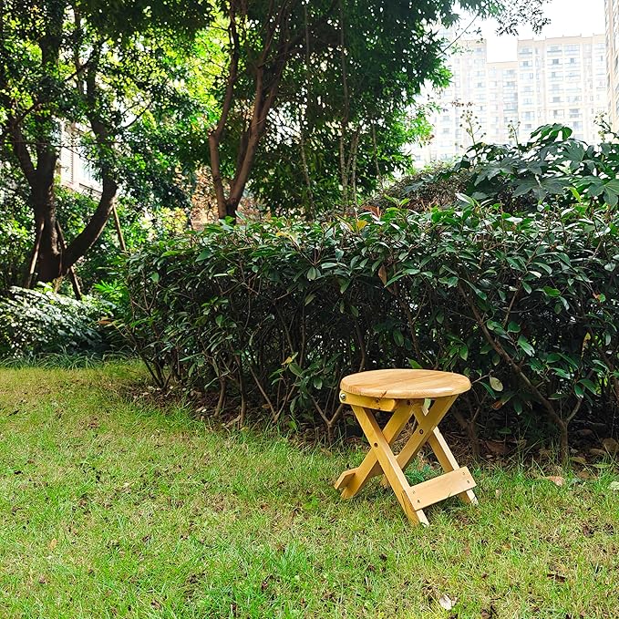 Folding Wooden Step Stool, Fully Assembled Foldable Stool, Multi-Purpose Side Table & Foot Rest for Kitchen Bathroom Bedroom Adults Kids, Anti-Slip Stable Space-Saving
