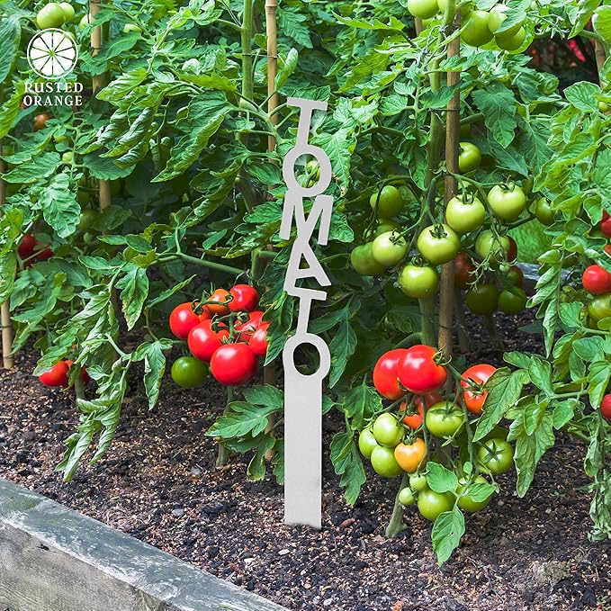 Spell It Out Personalized Metal Garden Plant Markers - Set of 7 - 80 Plant Varieties - Vertical Stacked Name Stakes for Herbs, Vegetables & Flowers - Durable Labels for Over