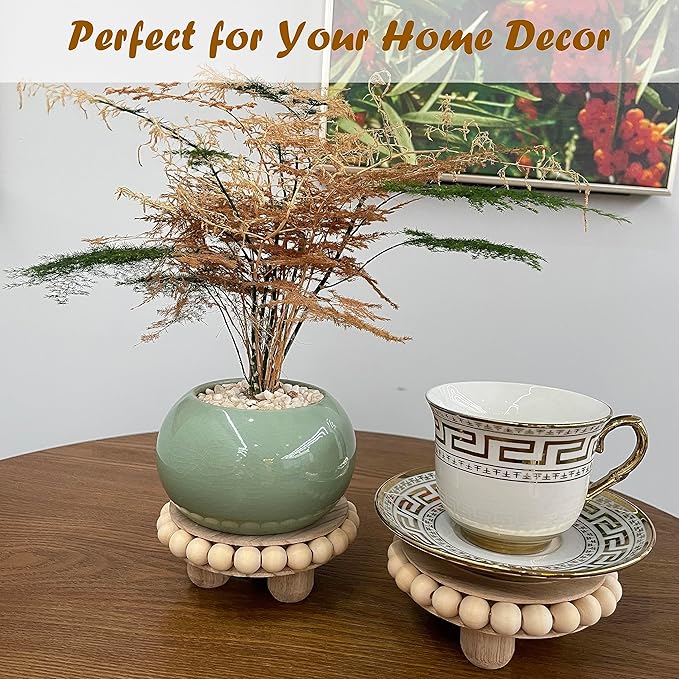 3 Pcs Small Wood Risers for Display,Mini 4 Inch Wooden Round Riser Famrhouse Pedestal Decor Succulent Potted Beaded Stand for Table Tiered Trays Home Kitchen Decoration (Mini Light Brown-3pack)