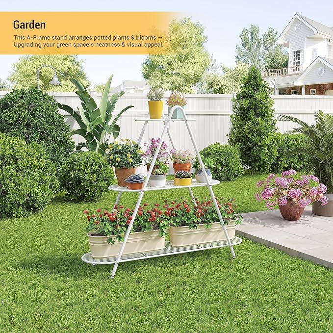 3-Tier Plant Stand Metal Plant Rack Shelf Heavy Duty Indoor Outdoor Shoe Shelf Rack for Flower Pots Holder Ladder Multi-Purpose Storage Organizer for Living Room Patio Garden Entryway Balcony (White)